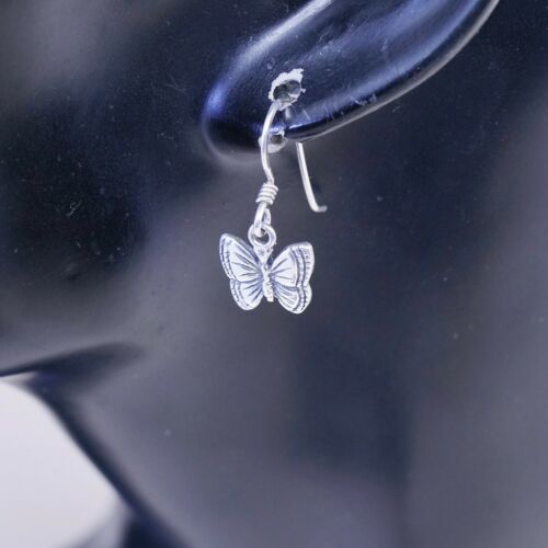 vtg sterling silver handmade earrings, 925 butterfly, Stamped 925