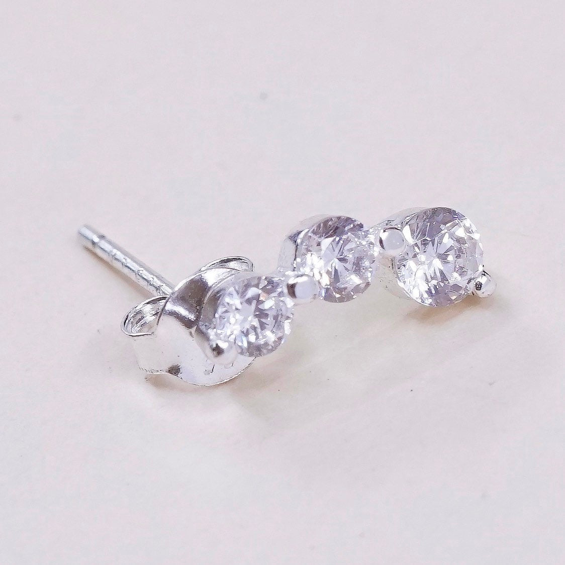 VTG sterling silver genuine cz studs, fashion minimalist earrings