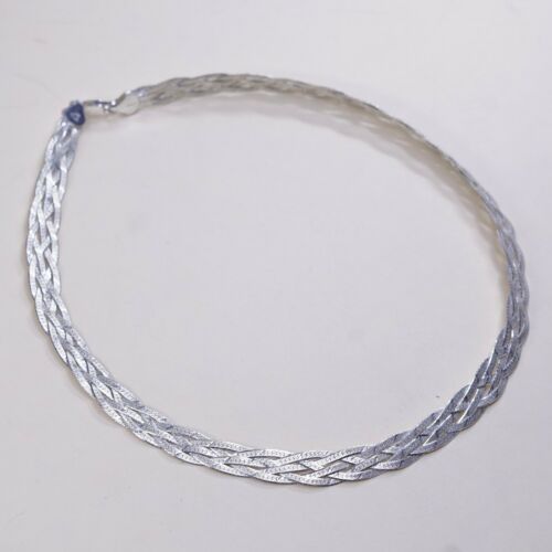 16”, 9mm Vtg Italy 5 Strands 925 Sterling Silver Braided Herringbone necklace