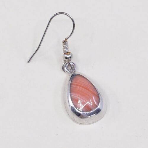 Vtg Sterling Silver handmade Earrings, 925 Silver W/ Orange Agate Inlay