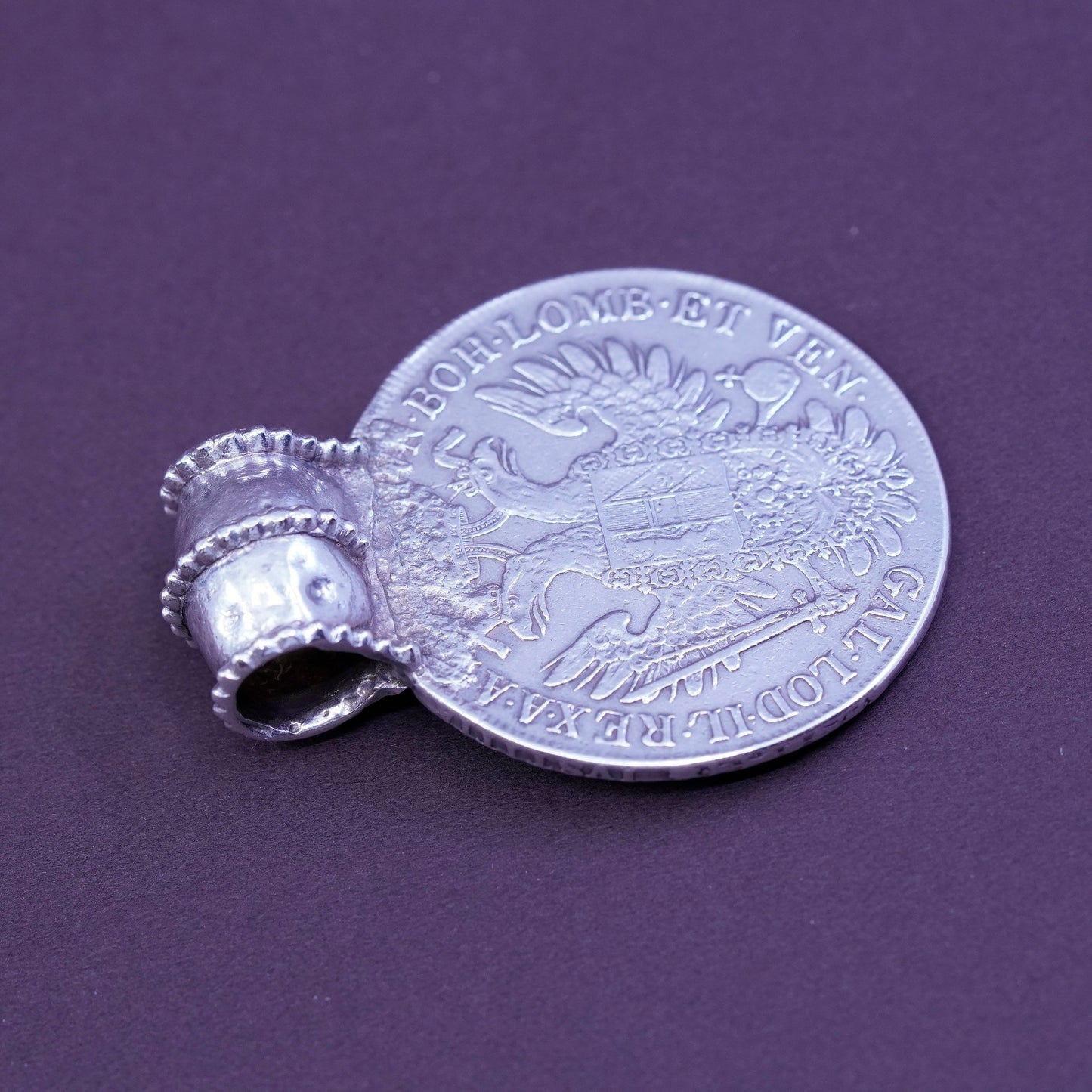 1800s sterling silver handmade pendant, 925 franciscvs imperator coin thaler