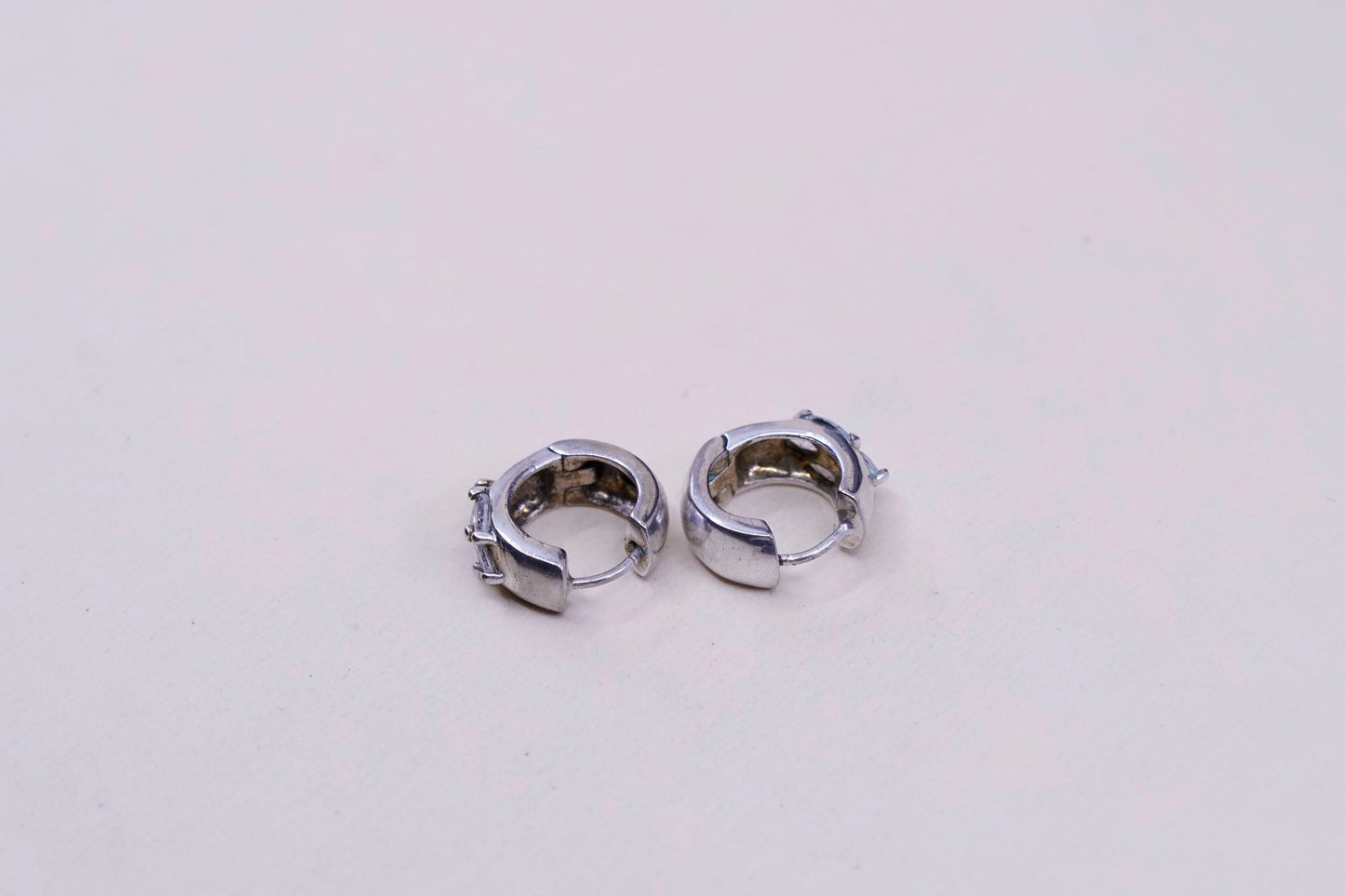 0.5”, fashion sterling silver earrings, 925 silver hoops, Huggie with clear Cz
