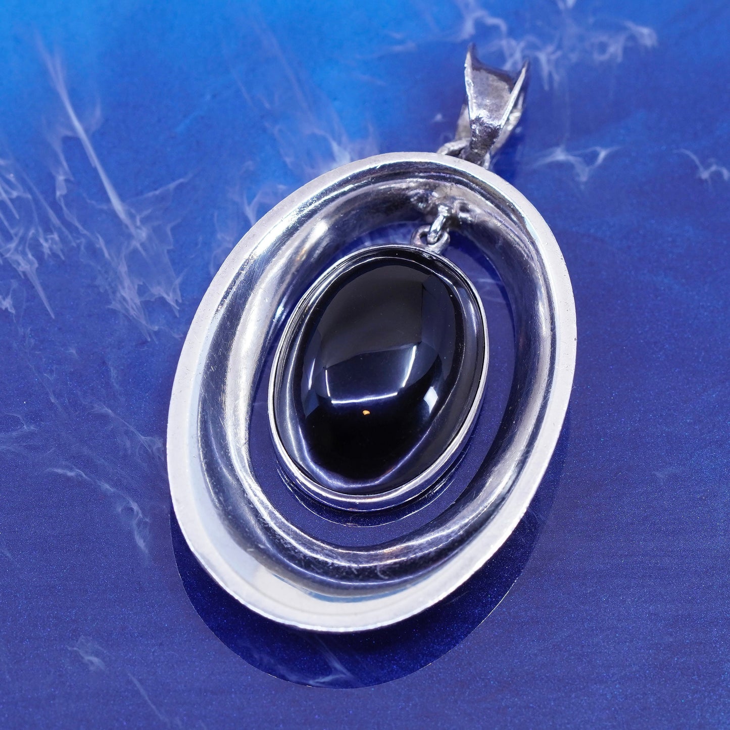 Mexico Fidencio Serrano Sterling 950 silver handmade oval pendant black onyx