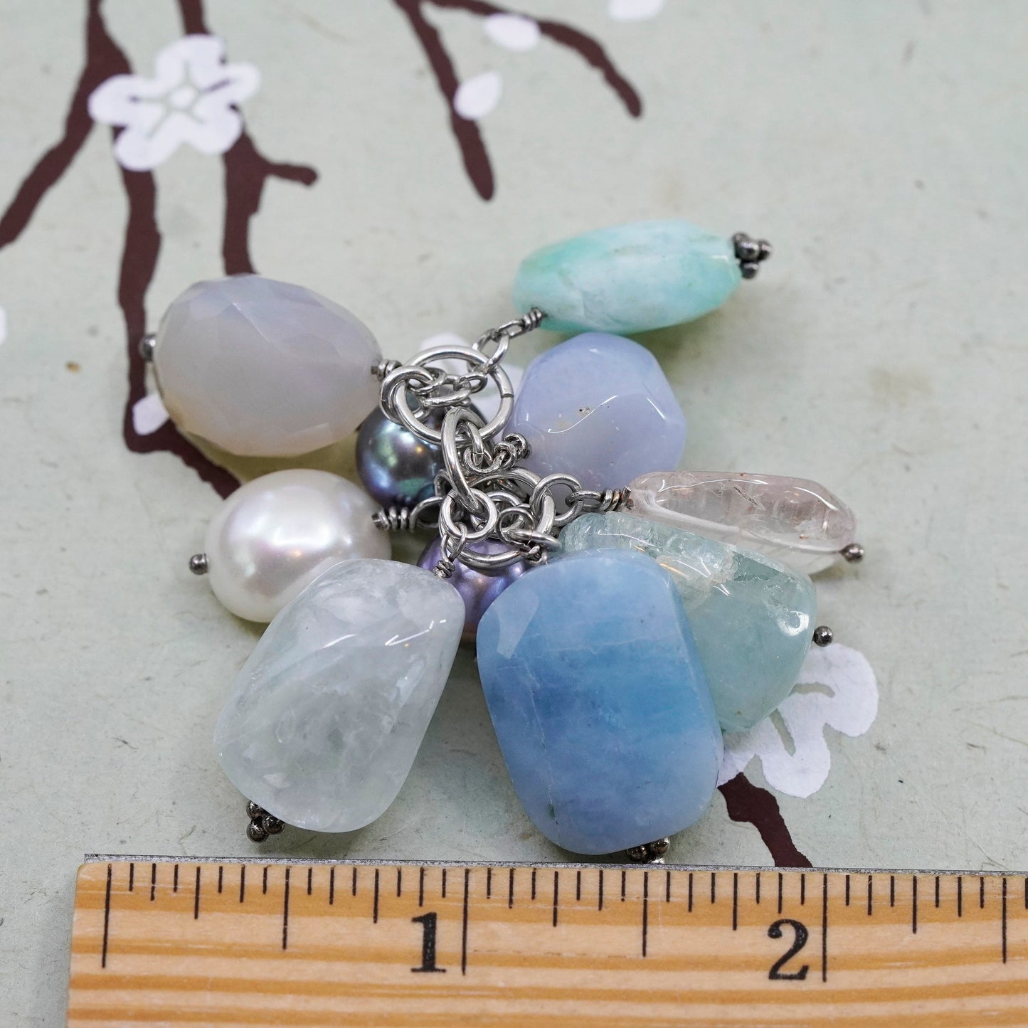 Vintage handmade sterling 925 silver pendant with lace agate pearl quartz