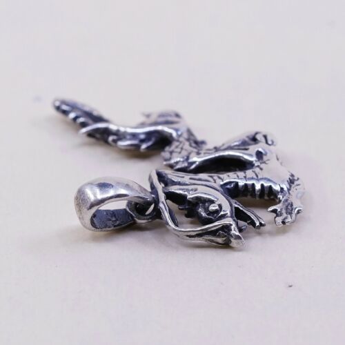 Vtg sterling 925 silver Handmade Orient Dragon Pendant Charm, Silver Twsted