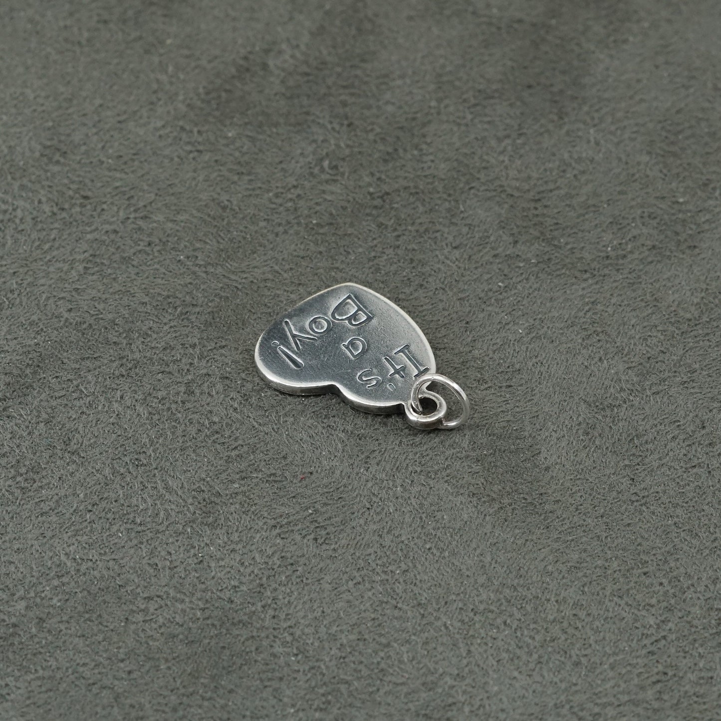 vtg sterling silver handmade charm, 925 heart pendant embossed “it’s a boy”