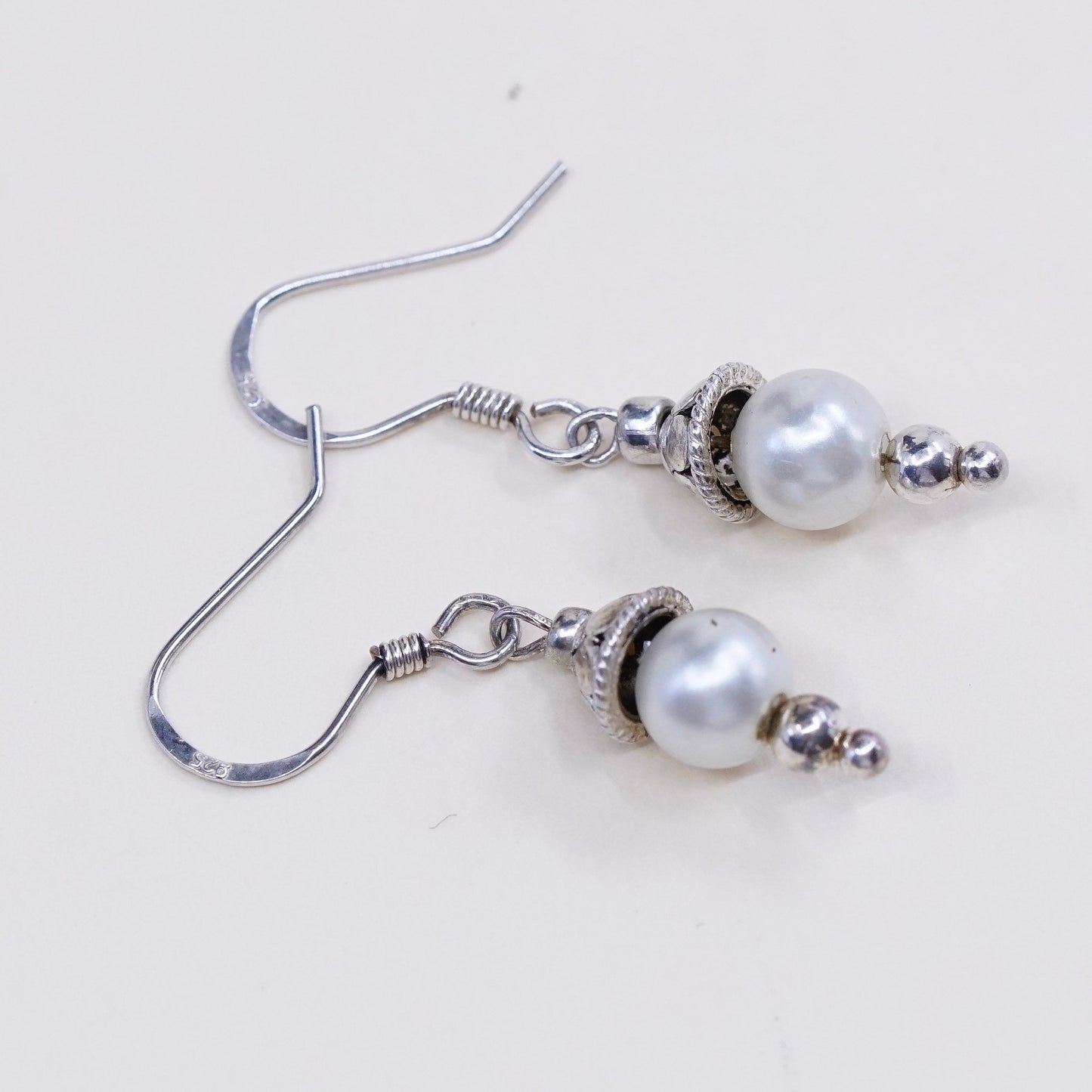 Vintage Sterling silver handmade earrings, 925 hooks with pearl drops