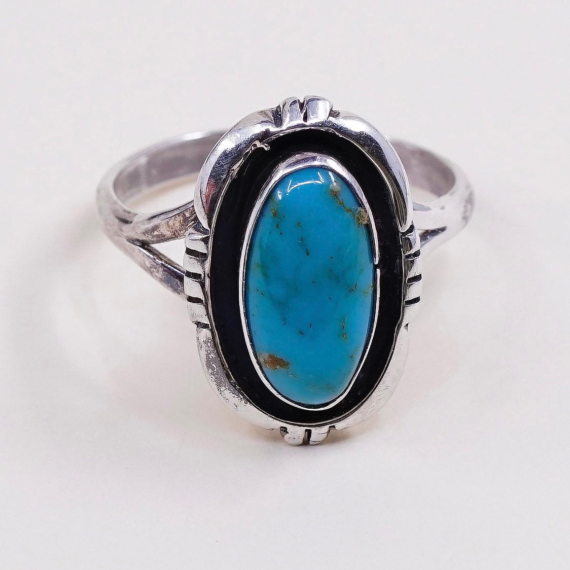 sz 8.75, navajo Leonard & Marian sterling 925 silver ring w/ Royston Turquoise