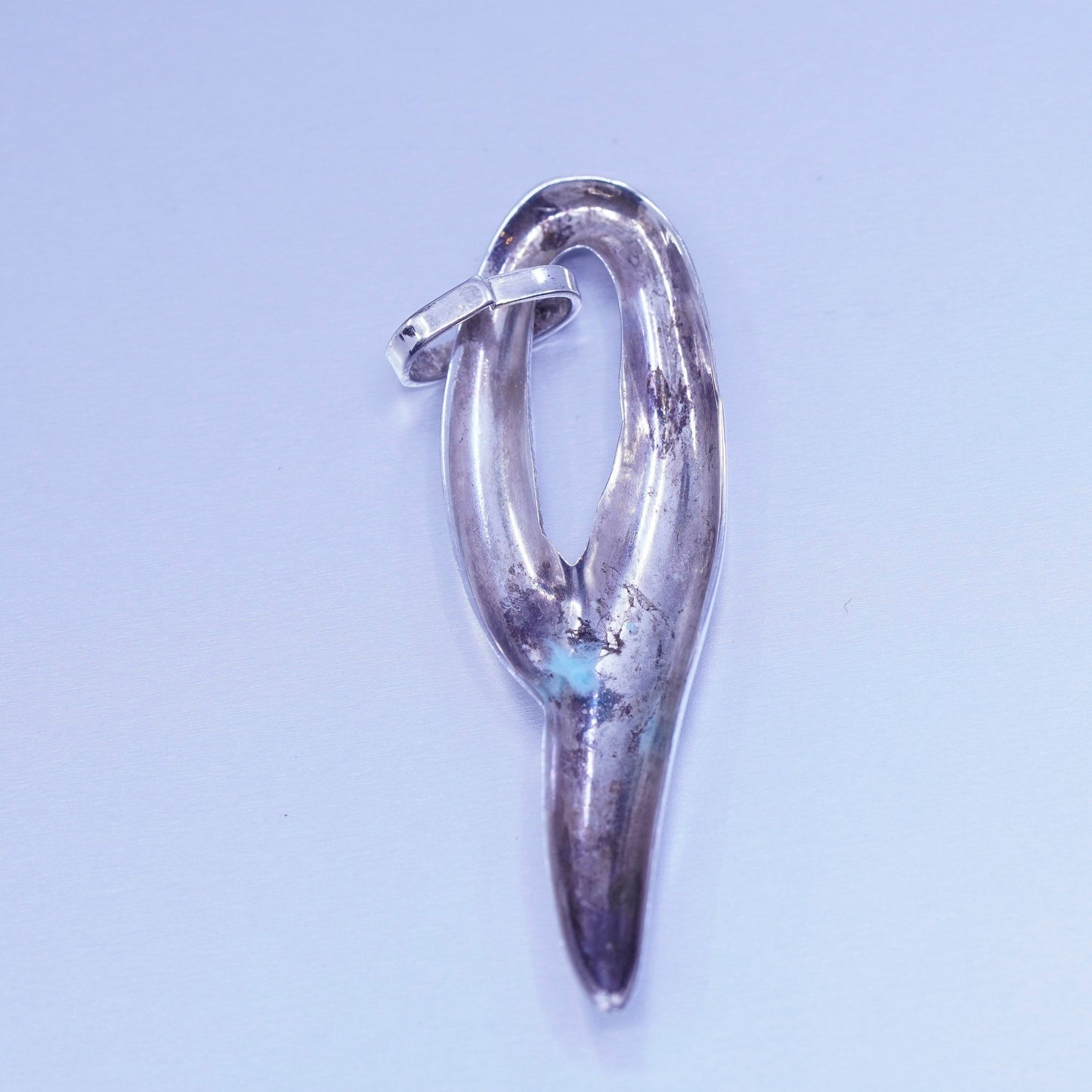 Vintage modern sterling 925 silver handmade teardrop wavy pendant