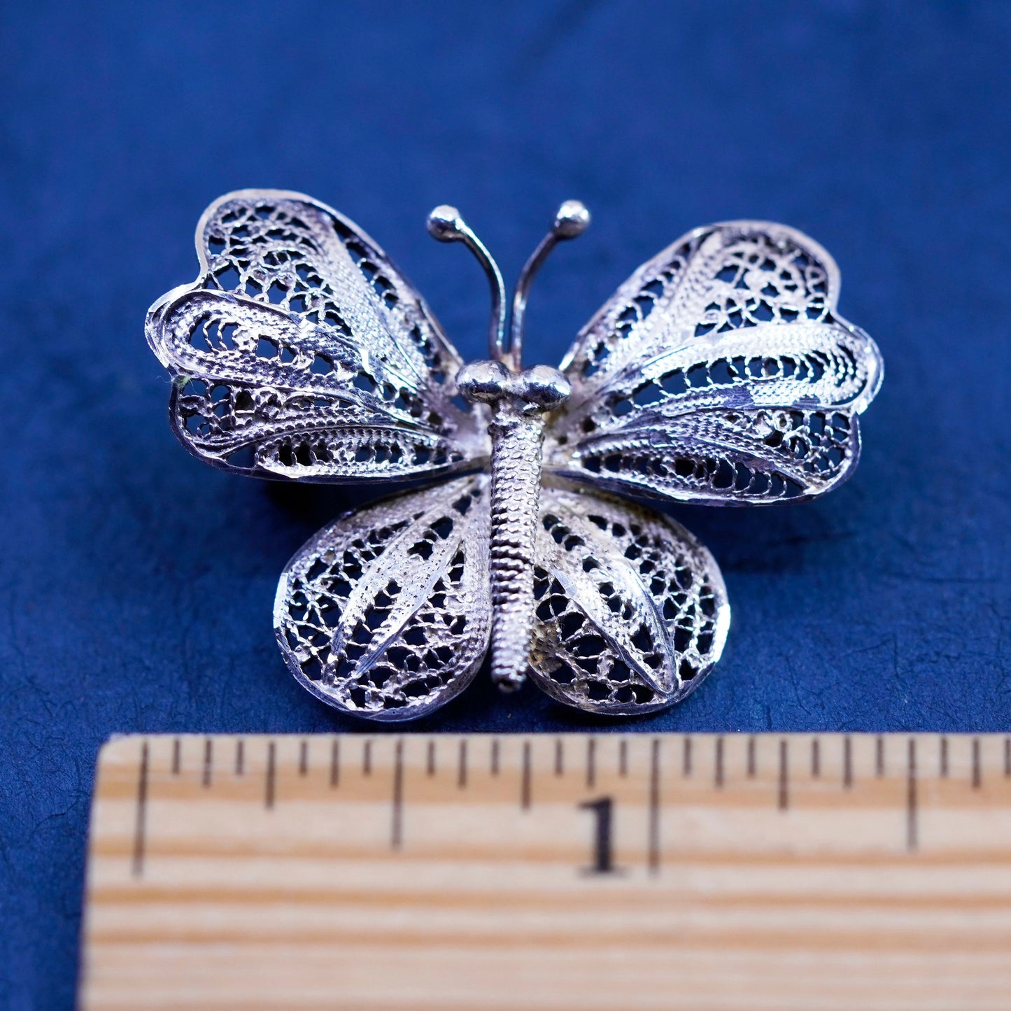 Vintage Germany sterling silver handmade brooch, 925 filigree butterfly pin