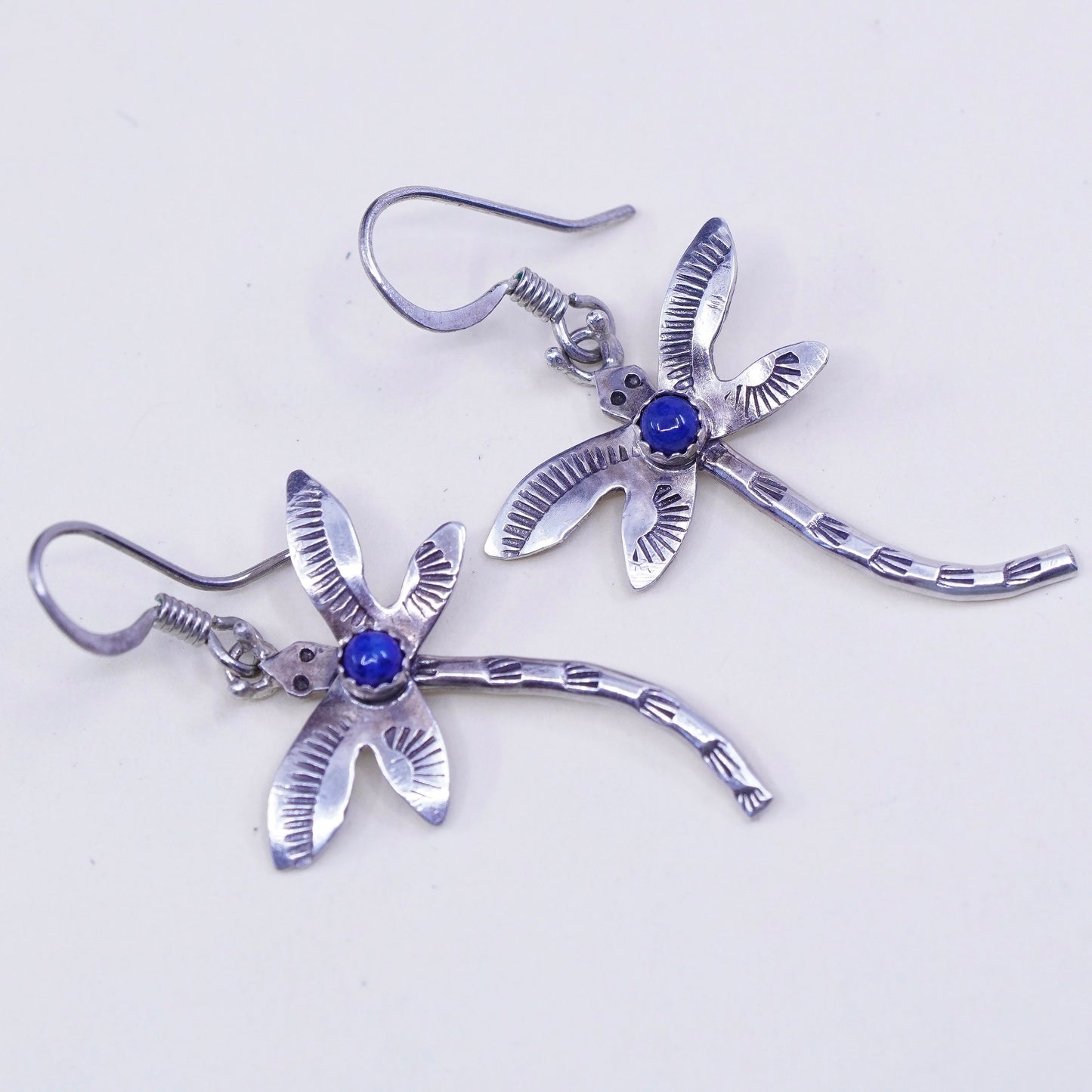 Native American southwestern sterling 925 silver dragonfly earrings lapis lazul