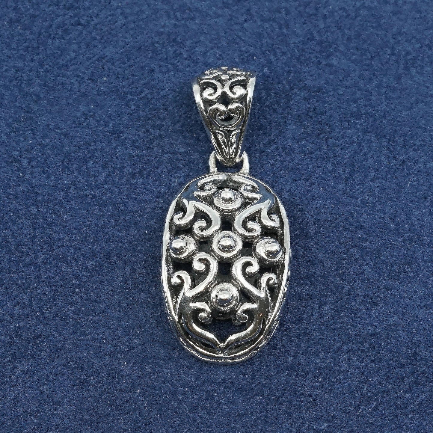 vtg Sterling silver handmade pendant, 925 filigree bali pendant