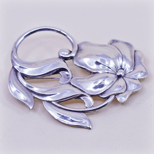 Vintage sterling silver handmade brooch, 925 flower pin