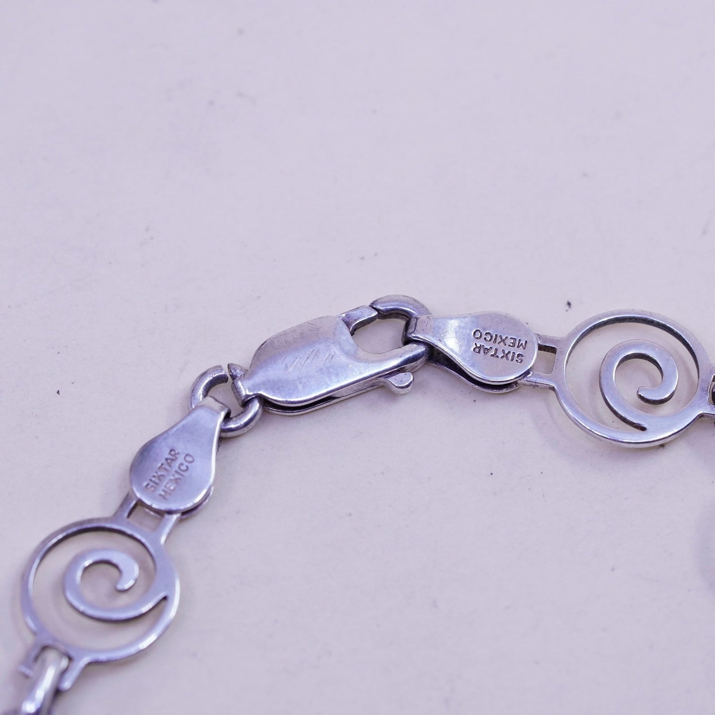 6.75”, Vintage Mexico sterling silver charm bracelet, 925 swirly link chain
