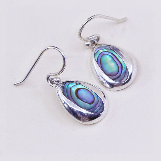 Vintage sterling 925 silver handmade teardrop earrings with abalone