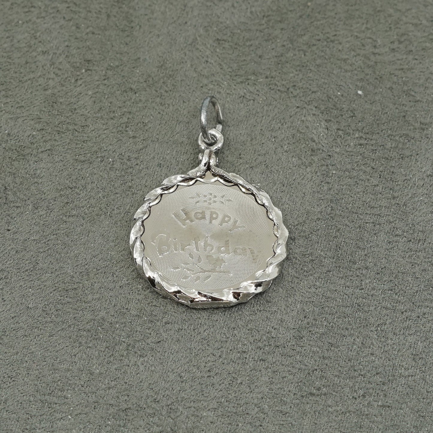 vtg Sterling silver handmade charm, 925 pendant engraved "happy birthday"