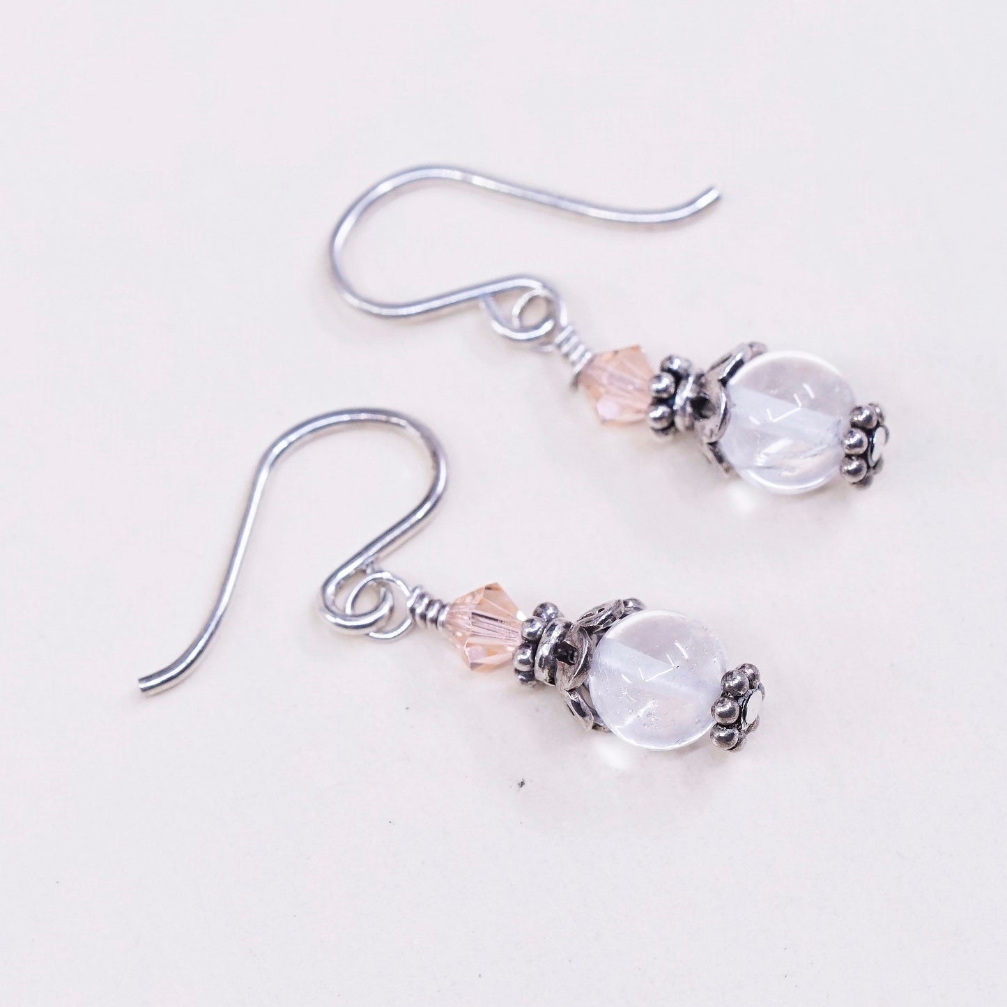 Vintage Sterling silver handmade earrings, 925 hooks with crystal drops