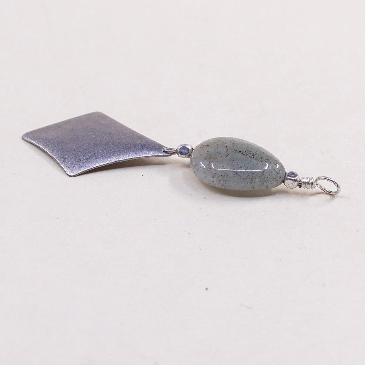 VTG sterling silver handmade modern pendant, 925 tag with jade