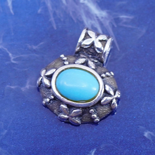 Vintage Sterling 925 silver handmade pendant with turquoise and butterfly