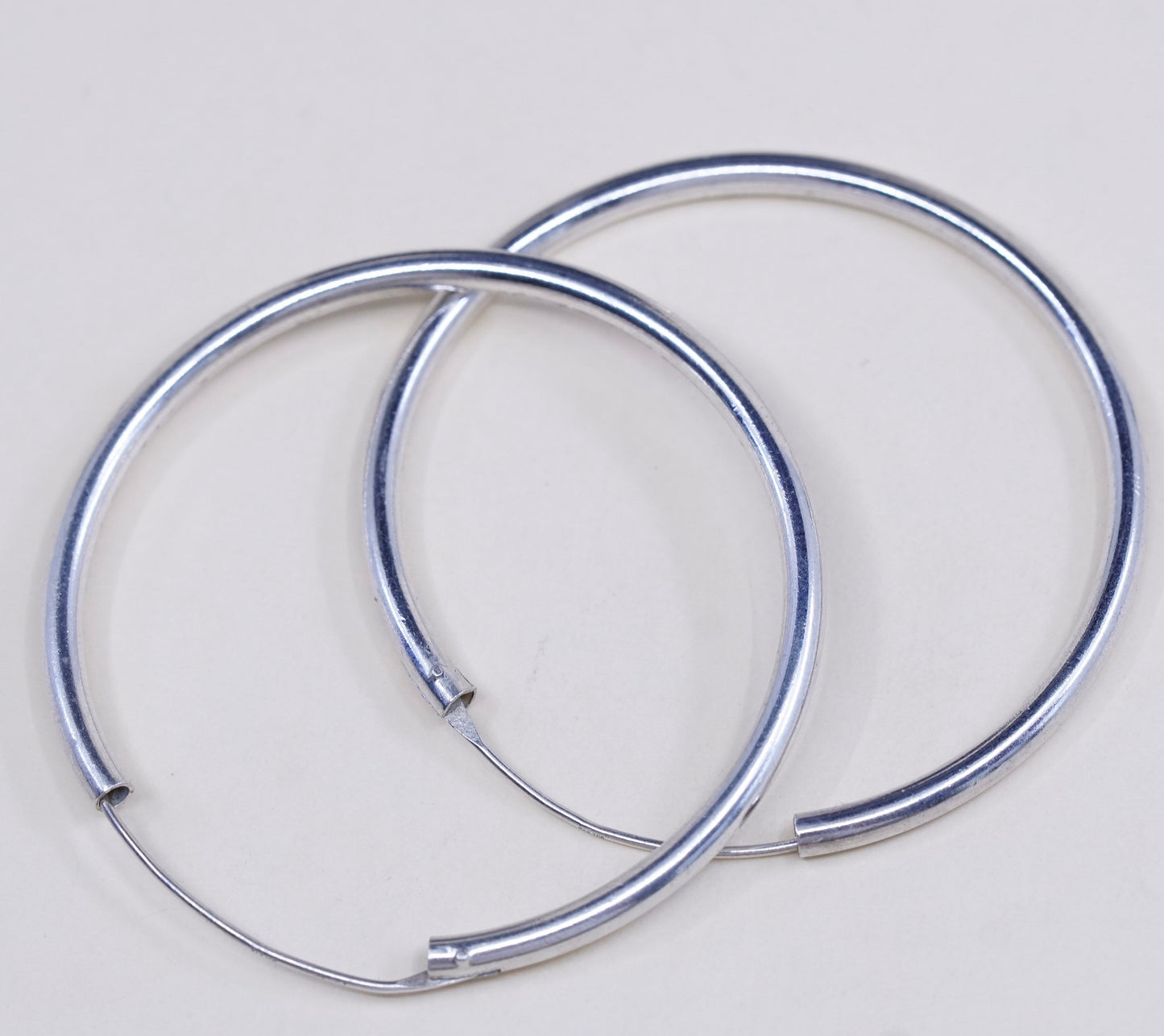 1.75” Vintage sterling silver loop earrings, fashion minimalist primitive hoops