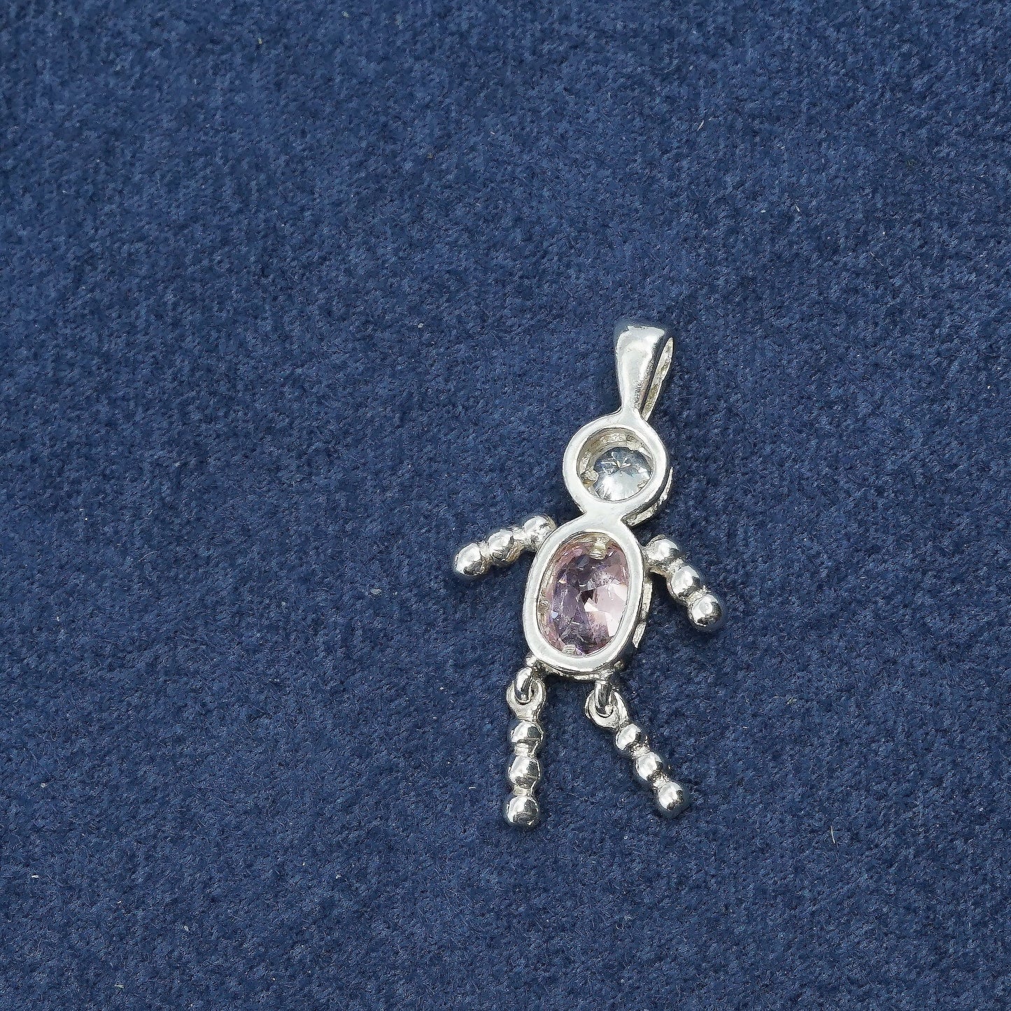 sterling silver handmade birthstone pendant, 925 boy figure w/ pink crystal