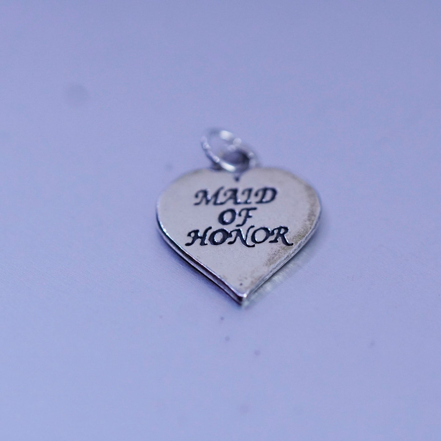 antique sterling 925 silver heart charm pendant embossed “maid of honor”