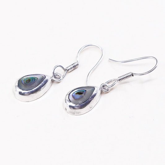 VTG sterling silver handmade earrings, Mexico 925 w/ teardrop abalone