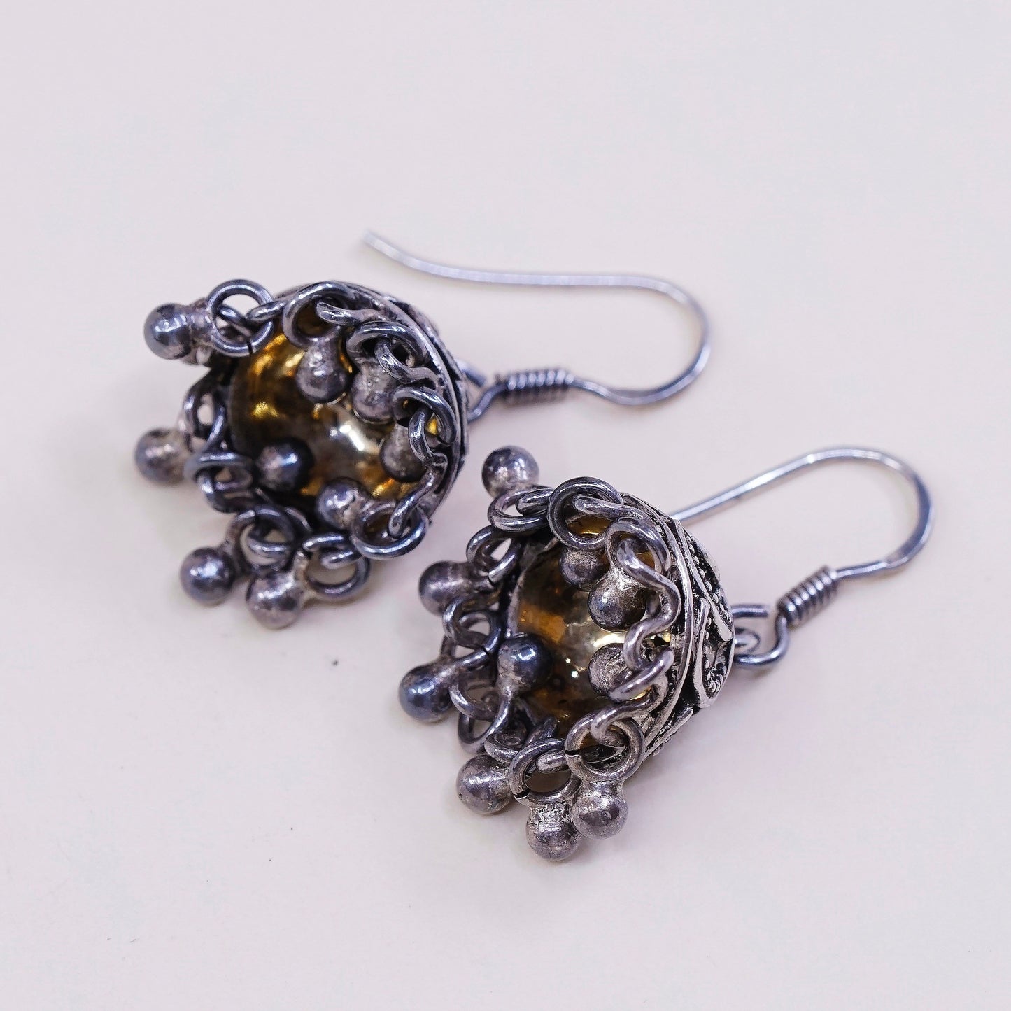 vtg sterling silver handmade earrings, 925 filigree crown w/ cluster beads