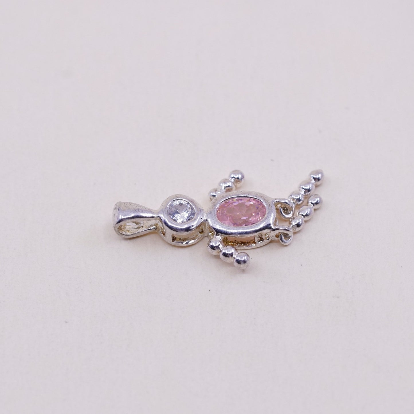 vtg sterling 925 silver birthstone handmade pendant w/ pink cz boy figure charm