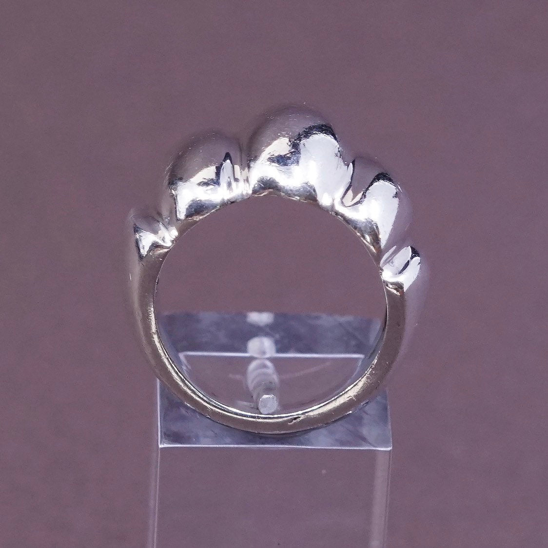 sz 7.25, vtg modern Sterling silver handmade ring, heavy 925 ribbed band