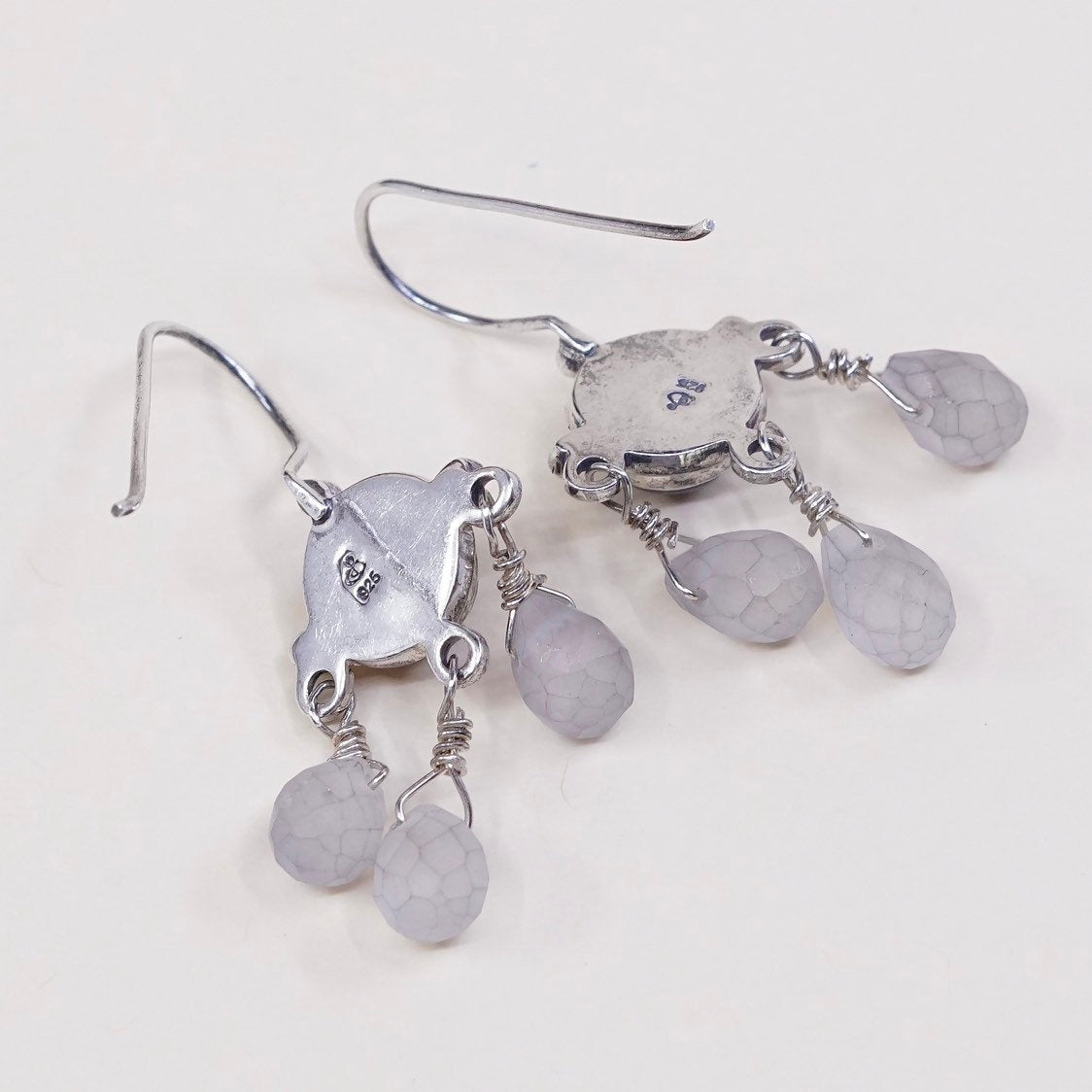 vtg Sterling silver handmade earrings, 925 w/ amethyst n clear crystal dangles