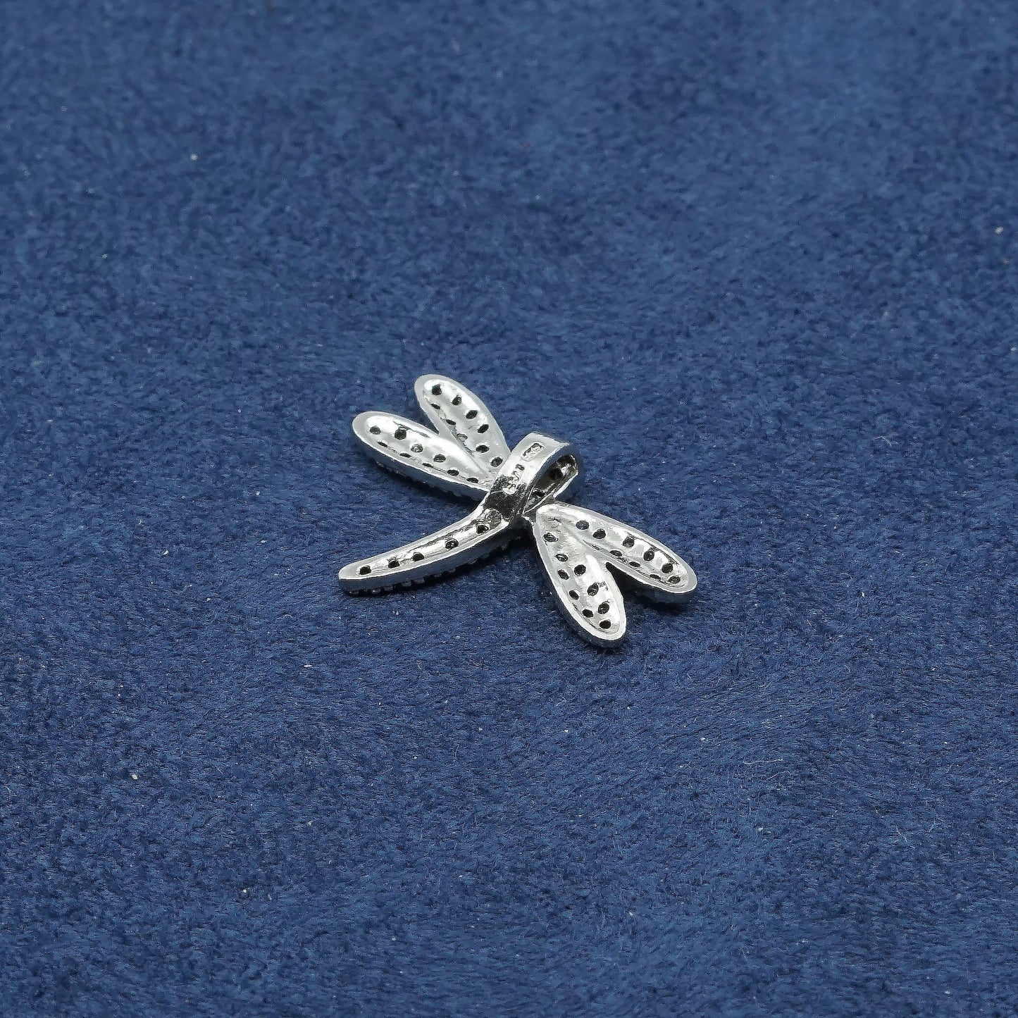 vtg Sterling 925 silver handmade dragonfly pendant w/ black N crystal