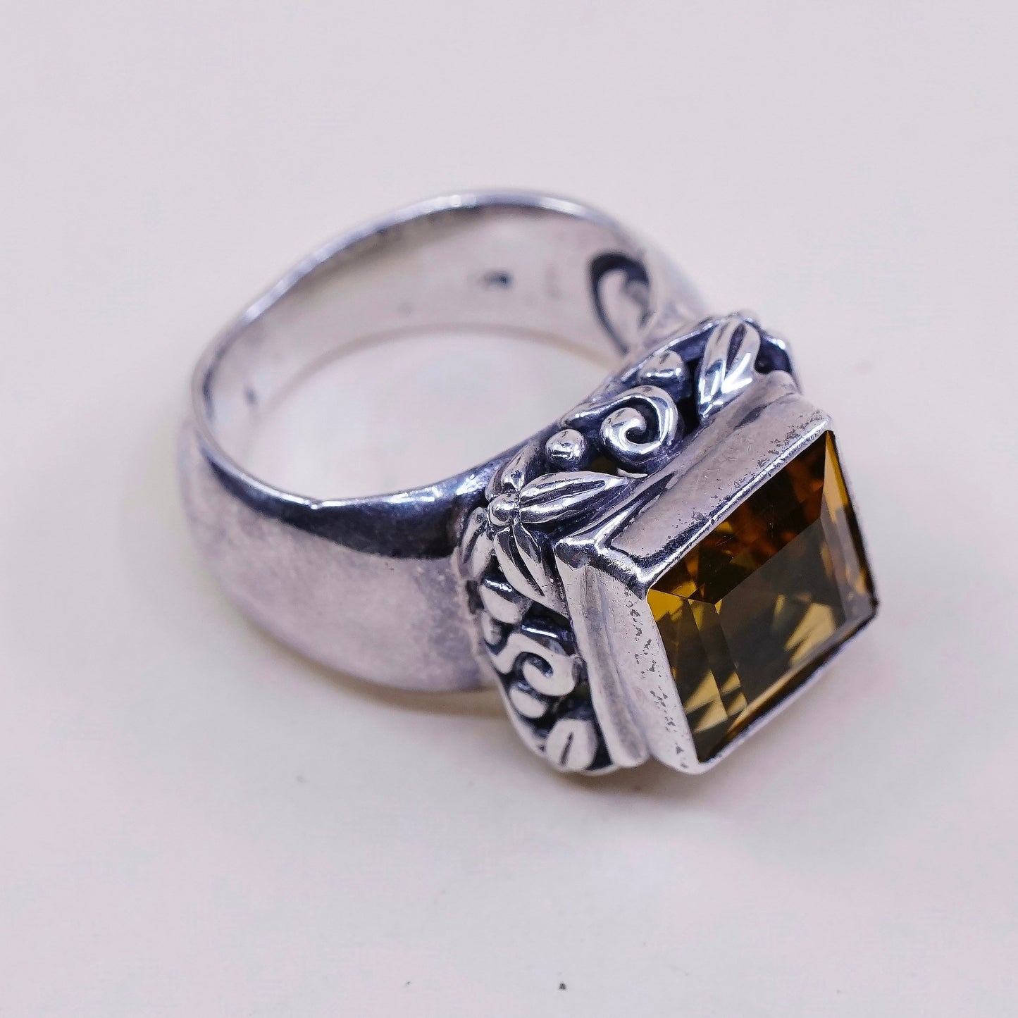 Size 6, VTG Sterling 925 silver handmade statement ring with square citrine