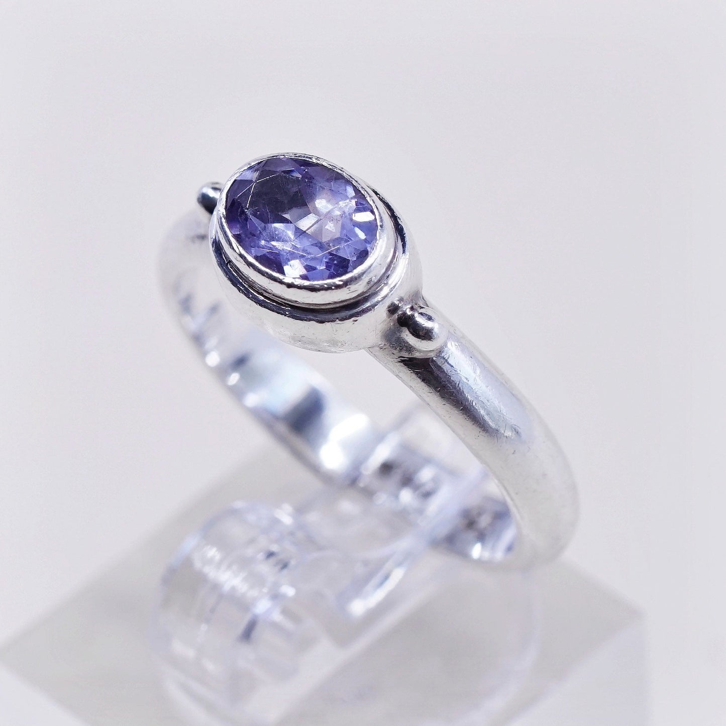 Size 7, Vintage JBD sterling 925 silver handmade ring with amethyst, modernist