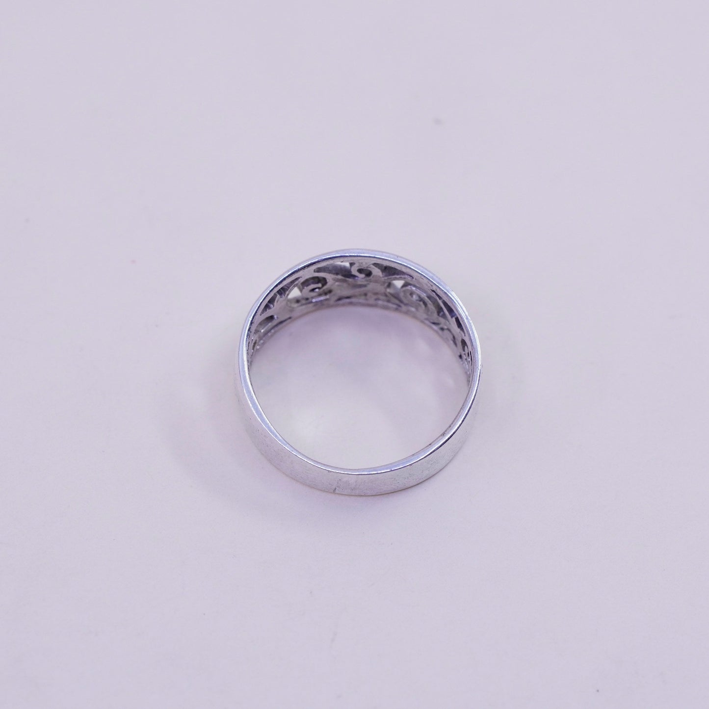 Size 6.5, vintage sterling silver handmade ring, 925 band with whirl filigree