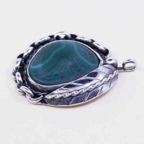 vtg TJ Native American Navajo Sterling 925 silver pendant w/ malachite N Chain