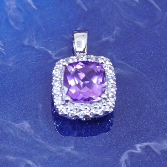 Vintage sterling 925 silver handmade pendant with amethyst and cz