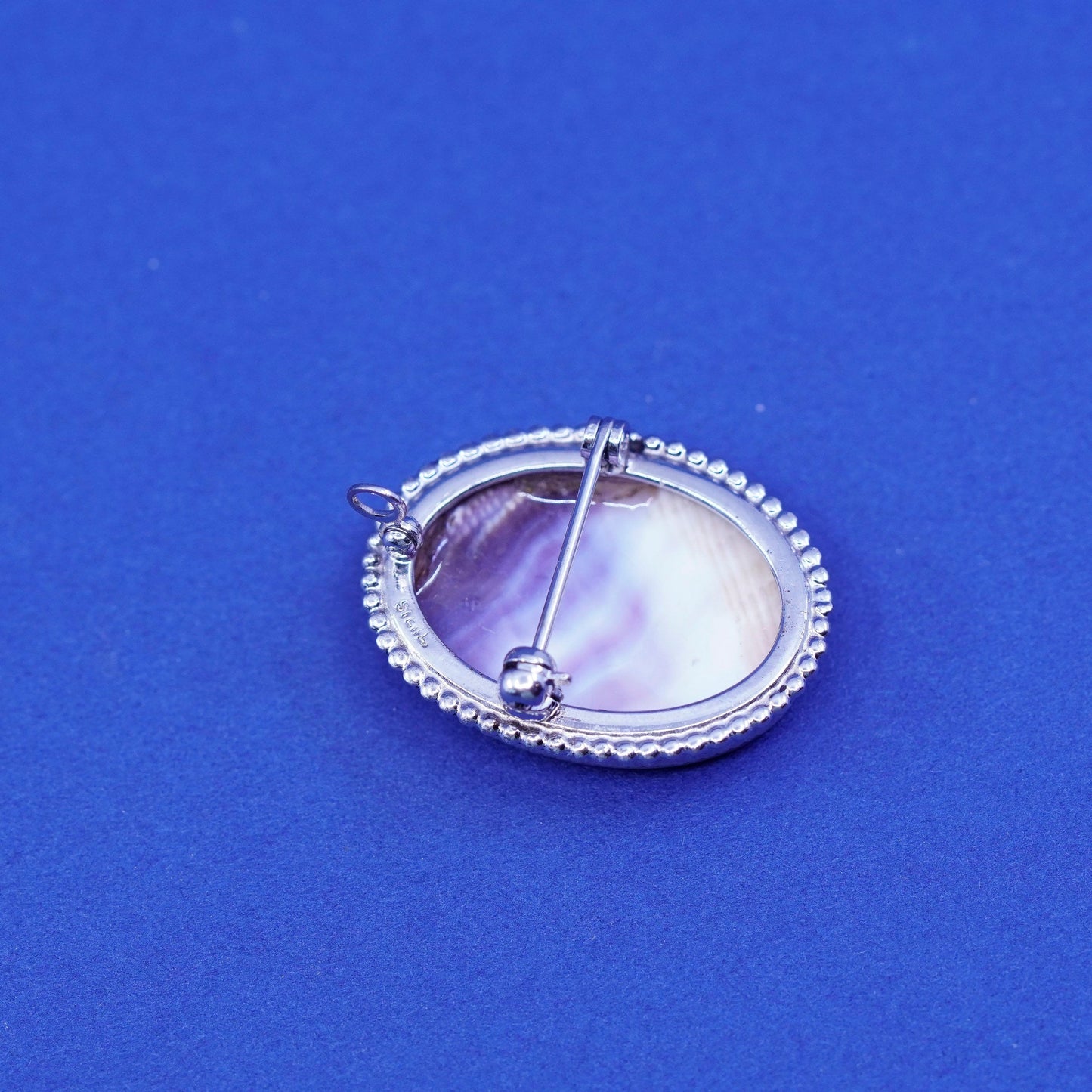 Sterling 925 silver handmade pendant brooch purple mother of pearl and beads