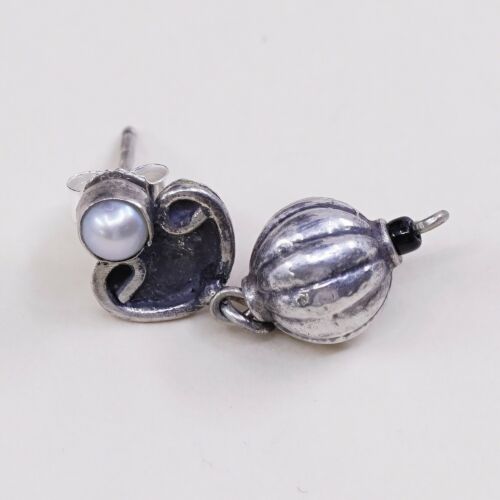 Vtg STERLING SILVER Handmade earrings with pearl N Beads dangles stamped 925