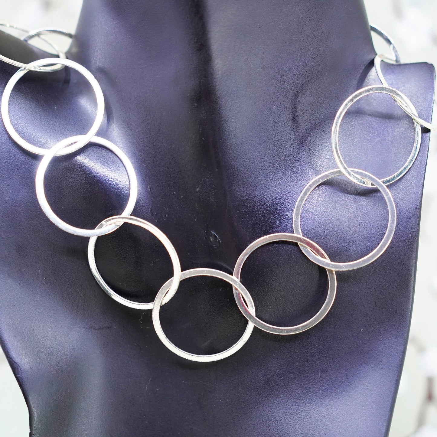 16”, 1mm, Vintage sterling silver necklace, 925 silver huge circle chain