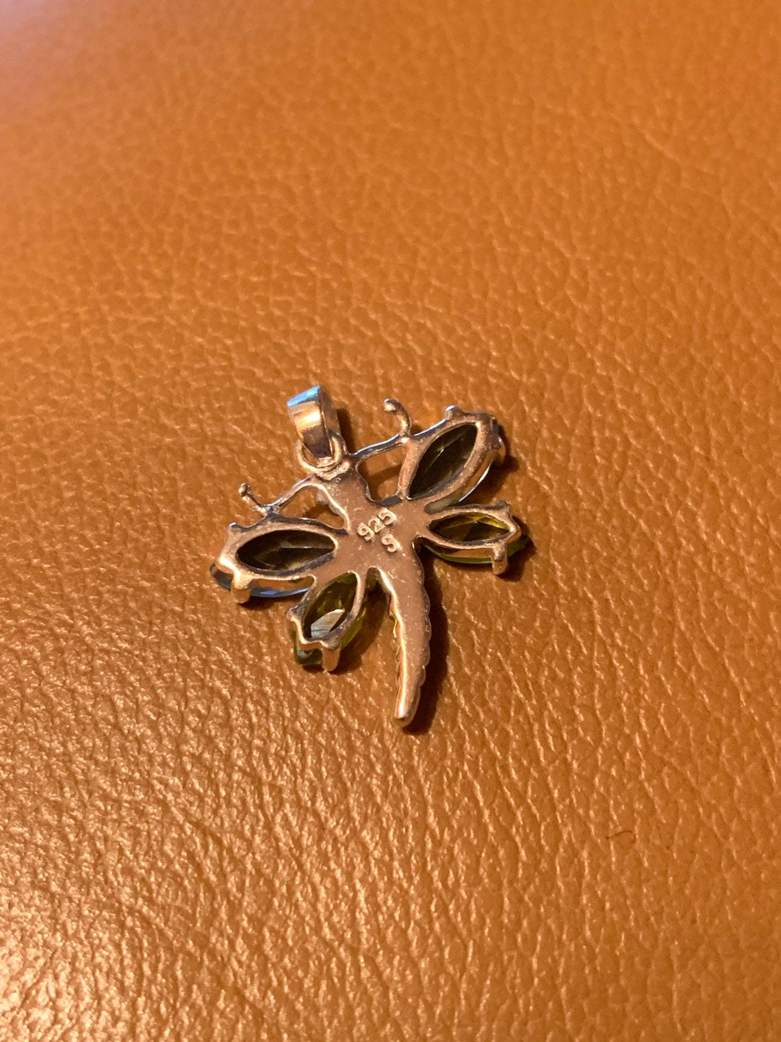 vtg Sterling silver handmade pendant, 925 dragonfly with Crystal