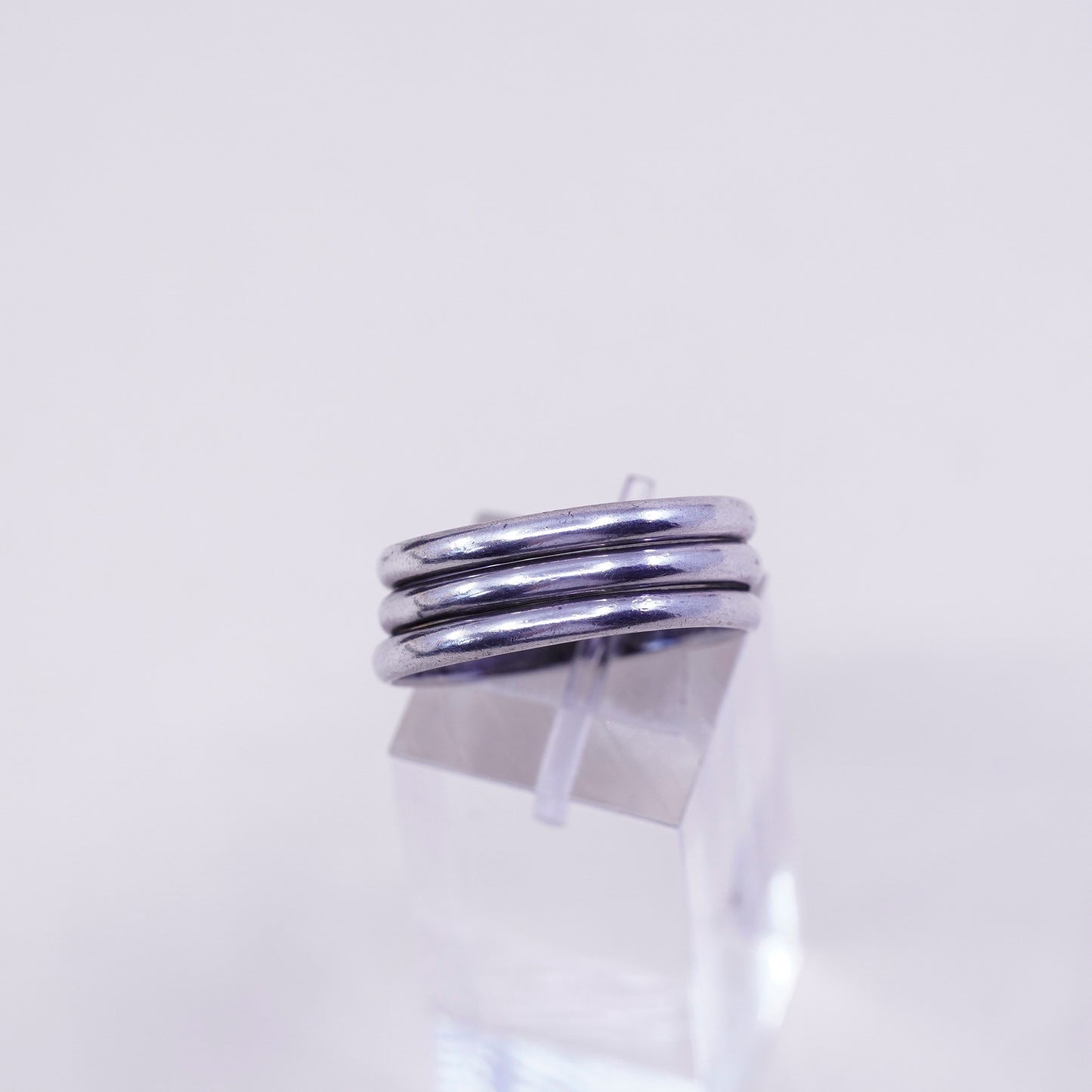 Size 9.5, vtg sterling silver handmade ribbed ring, 925 wide band, minimalist