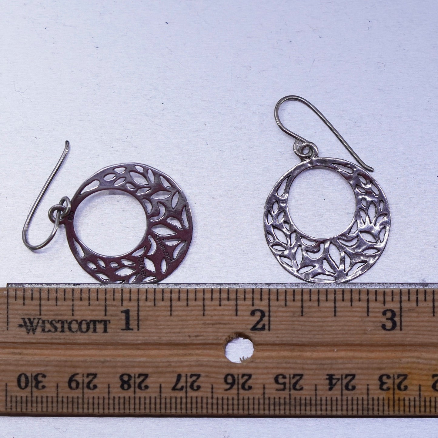 Vintage Shablool Didae Sterling silver handmade earrings, 925 circle dangles