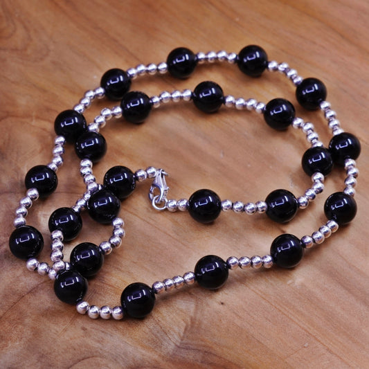 24” vintage sterling 925 silver handmade necklace with obsidian beads