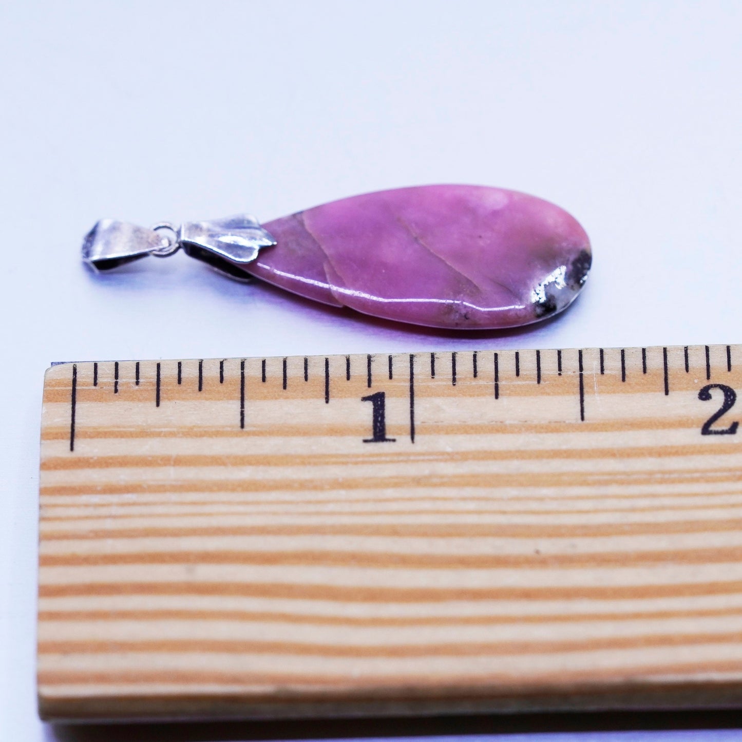 antique sterling 925 silver teardrop pendant with pink jasper