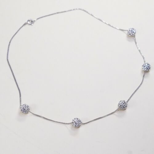 18”, 1mm, Vtg 925 Sterling Silver Curb chain W/ Swarovski Crystal Beads necklace