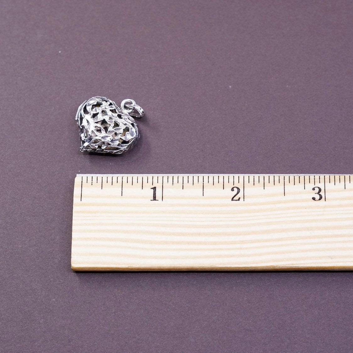 VTG Sterling silver handmade pendant, 925 silver filigree puffy heart pendant