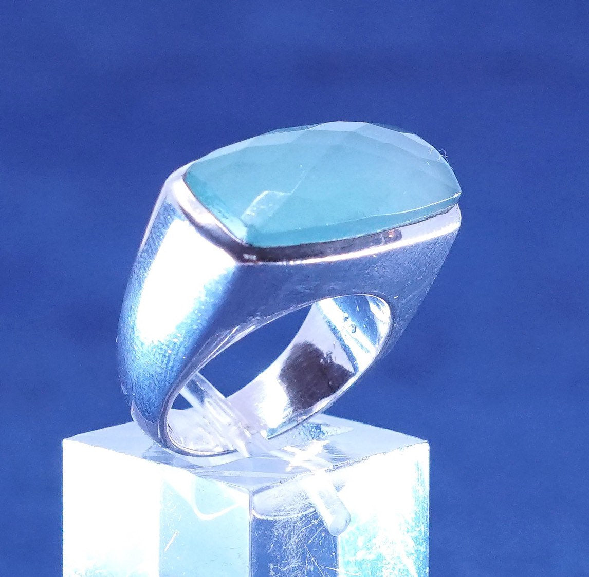 sz 6, designer S & Co. 925 Sterling Silver cushion Chalcedony Cocktail Ring