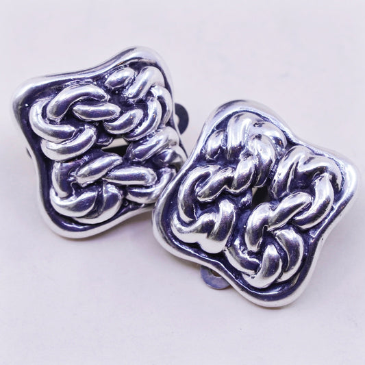 Vintage Sterling silver clip on earrings, cable textured 925 silver