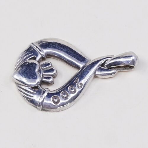 Vintage Sterling Silver Handmade Heart Pendant, 925 Silver claddagh Heart Charm